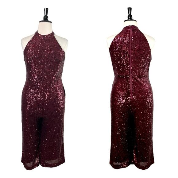 Forest Lily NEW Jumpsuit Sequin Wide Leg Crop Halter Neck Red Women’s Size 14 - Picture 14 of 15